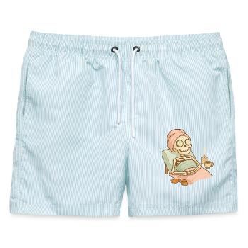 Halloween Skelett Selfcare - Männer Badeshorts - hellblau gestreift - Vorne - AI Model Male 178 light (178cm)