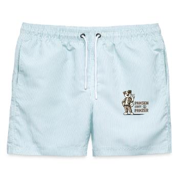 Pansen statt Panzer - Männer Badeshorts - hellblau gestreift - Vorne - AI Model Male 178 light (178cm)