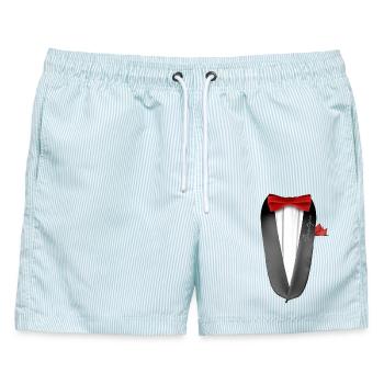 JGA Bräutigam - Männer Badeshorts - hellblau gestreift - Vorne - AI Model Male 178 light (178cm)