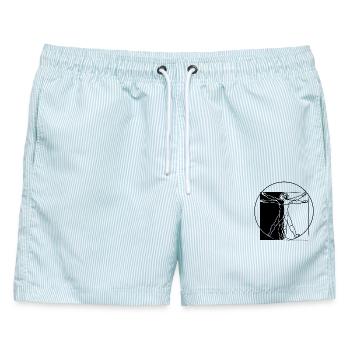Mensch Leonardo da Vinci invertiert - Männer Badeshorts - hellblau gestreift - Vorne - AI Model Male 178 light (178cm)