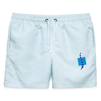 Physio 12 Logo - Männer Badeshorts - hellblau gestreift - Vorne - AI Model Male 178 light (178cm)