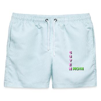 MOIN MOIN es heißt einfach nur Guten Moin ! - Männer Badeshorts - hellblau gestreift - Vorne - AI Model Male 178 light (178cm)