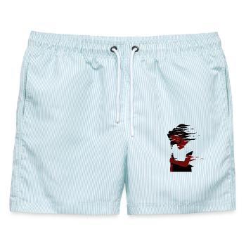 Women - Männer Badeshorts - hellblau gestreift - Vorne - AI Model Male 178 light (178cm)