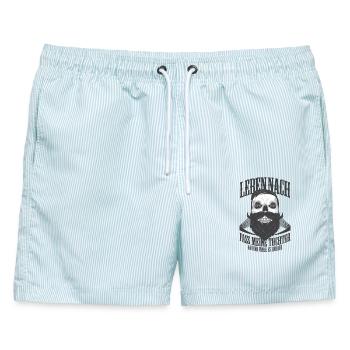 Fass meine Tochter an - Vater Spruch Totenkopf - Männer Badeshorts - hellblau gestreift - Vorne - AI Model Male 178 light (178cm)