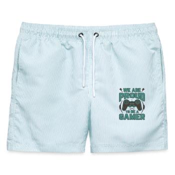 Gaming Videogame Videospiel Computerspiel Design - Männer Badeshorts - hellblau gestreift - Vorne - AI Model Male 178 light (178cm)
