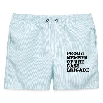 Proud Member of the Bass Brigade - schwarz - Männer Badeshorts - hellblau gestreift - Vorne - AI Model Male 178 light (178cm)