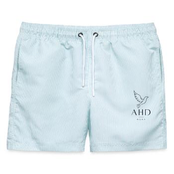 Hospizbewegung Gera - Flying Dove schwarz - Männer Badeshorts - hellblau gestreift - Vorne - AI Model Male 178 light (178cm)