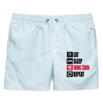 Eat-Sleep-WingChun-Repeat - Männer Badeshorts - hellblau gestreift - Vorne - AI Model Male 178 light (178cm)