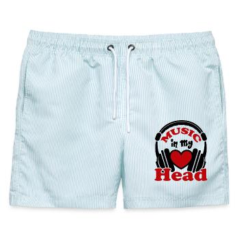 Music in my Head Kopfhörer Headphone DJ Herz  - Männer Badeshorts - hellblau gestreift - Vorne - AI Model Male 178 light (178cm)