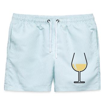 Weißweinglas Bauchig Offen (Weißwein / Wein / 2C) - Männer Badeshorts - hellblau gestreift - Vorne - AI Model Male 178 light (178cm)
