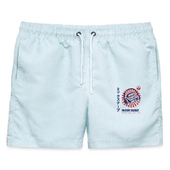 Mixtape Market Kassette mit einem Bleistift zurückspulen - Männer Badeshorts - hellblau gestreift - Vorne - AI Model Male 178 light (178cm)