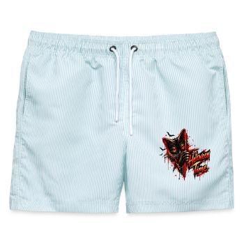 Halloween Time – Black Cat Gothic Streetwear - Männer Badeshorts - hellblau gestreift - Vorne - AI Model Male 178 light (178cm)