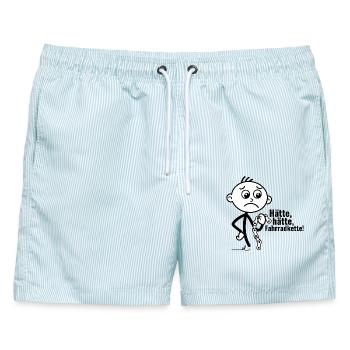 Strichel verlegen mit Fahrradkette: Hätte, hätte!! - Männer Badeshorts - hellblau gestreift - Vorne - AI Model Male 178 light (178cm)