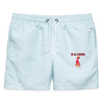 Angezündetes Streichholz – Ein Funke der Liebe - Männer Badeshorts - hellblau gestreift - Vorne - AI Model Male 178 light (178cm)