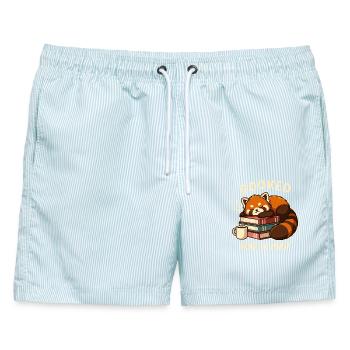 Für ein Nickerchen gebucht – Red Panda and Books - Männer Badeshorts - hellblau gestreift - Vorne - AI Model Male 178 light (178cm)