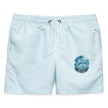 Sea the Day – Meereswellen und Meerestiere Design - Männer Badeshorts - hellblau gestreift - Vorne - AI Model Male 178 light (178cm)