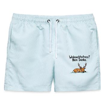 Weihnachtsstress? Nein Dank süßes Rentier - Männer Badeshorts - hellblau gestreift - Vorne - AI Model Male 178 light (178cm)