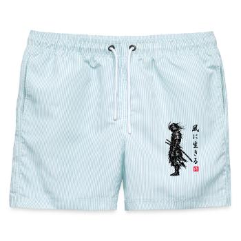   Samurai Krieger Japan - Männer Badeshorts - hellblau gestreift - Vorne - AI Model Male 178 light (178cm)