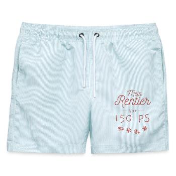 Mein Rentier hat 150 PS - Männer Badeshorts - hellblau gestreift - Vorne - AI Model Male 178 light (178cm)