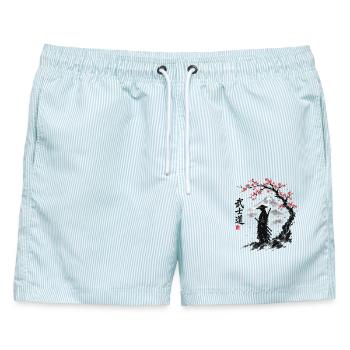Samurai Spirit  Japanische Kriegerkunst - Männer Badeshorts - hellblau gestreift - Vorne - AI Model Male 178 light (178cm)