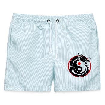 Tintenpinsel Chinesischer Drache Yin Yang - Männer Badeshorts - hellblau gestreift - Vorne - AI Model Male 178 light (178cm)
