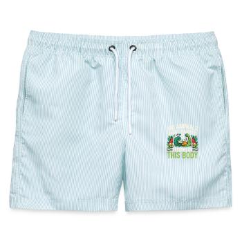 No Animals Were Harmed in the Feeding of This Body - Männer Badeshorts - hellblau gestreift - Vorne - AI Model Male 178 light (178cm)