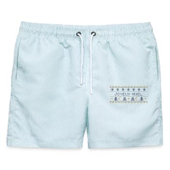 Himmlischer Weihnachtspullover – Gestrickter Mond und Sterne - Männer Badeshorts - hellblau gestreift - Vorne - AI Model Male 178 light (178cm)