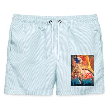 Vive la France - Männer Badeshorts - hellblau gestreift - Vorne - AI Model Male 178 light (178cm)