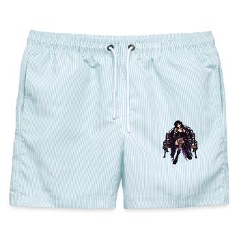 Gothic-Frau auf Parkbank – Violette Eleganz - Männer Badeshorts - hellblau gestreift - Vorne - AI Model Male 178 light (178cm)