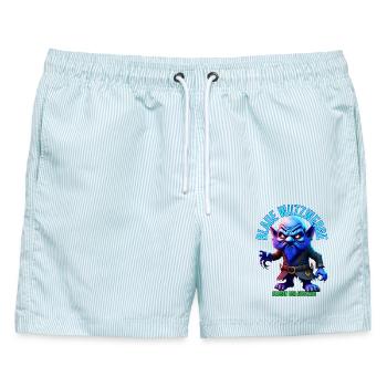 Blaue Wutzwerge - Männer Badeshorts - hellblau gestreift - Vorne - AI Model Male 178 light (178cm)
