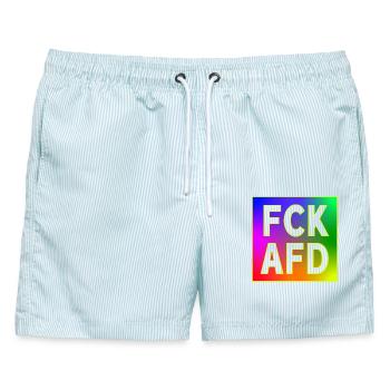 FCK AFD - Männer Badeshorts - hellblau gestreift - Vorne - AI Model Male 178 light (178cm)