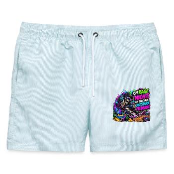 Ich rage nicht – Gaming Skelett Meme - Männer Badeshorts - hellblau gestreift - Vorne - AI Model Male 178 light (178cm)