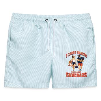 Ich trage Snacks Du trägst Sandsäcke Fitness Renngym - Männer Badeshorts - hellblau gestreift - Vorne - AI Model Male 178 light (178cm)