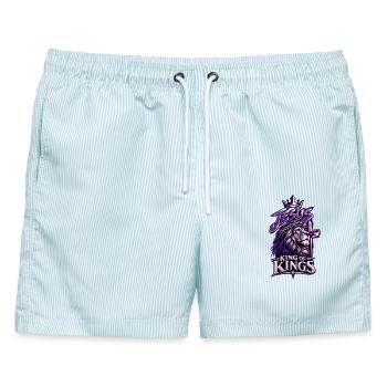 Jesus, Löwenkönig der Könige - Männer Badeshorts - hellblau gestreift - Vorne - AI Model Male 178 light (178cm)