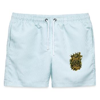 Treu zu Gott, hat er einen Plan - Männer Badeshorts - hellblau gestreift - Vorne - AI Model Male 178 light (178cm)