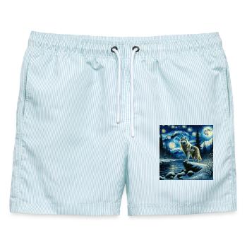 Grauwolf Starry Night - Männer Badeshorts - hellblau gestreift - Vorne - AI Model Male 178 light (178cm)