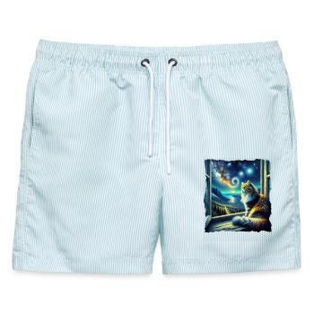 Norwegische Waldkatze Starry Night - Männer Badeshorts - hellblau gestreift - Vorne - AI Model Male 178 light (178cm)