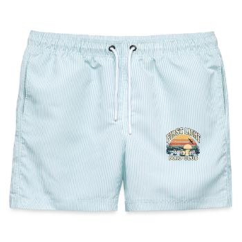 First Light Bird Club Vogelbeobachtung - Männer Badeshorts - hellblau gestreift - Vorne - AI Model Male 178 light (178cm)