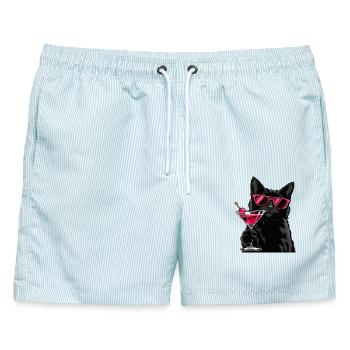Cocktail Cat With Attitude - Männer Badeshorts - hellblau gestreift - Vorne - AI Model Male 178 light (178cm)