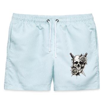 Dunkler Schädel mit Rosen Gothic Tattoo Stil - Männer Badeshorts - hellblau gestreift - Vorne - AI Model Male 178 light (178cm)
