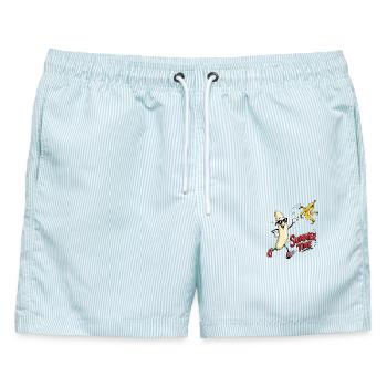 Sommerbanane im Action Stil - Männer Badeshorts - hellblau gestreift - Vorne - AI Model Male 178 light (178cm)