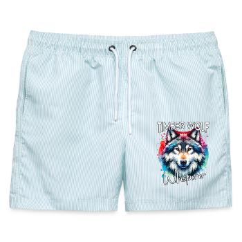 Grauwolf Flüsterer - Männer Badeshorts - hellblau gestreift - Vorne - AI Model Male 178 light (178cm)