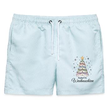 Bücher Weihnachtsbaum Ausgebucht bis Weihnachten - Männer Badeshorts - hellblau gestreift - Vorne - AI Model Male 178 light (178cm)