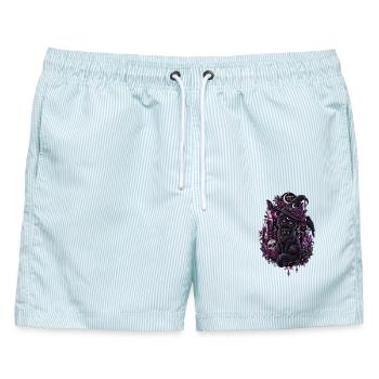 Hexenkatze mit violetten Rosen und Zaubertränken - Männer Badeshorts - hellblau gestreift - Vorne - AI Model Male 178 light (178cm)