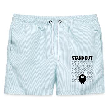 Schwarzes Schaf – Stand Out - Männer Badeshorts - hellblau gestreift - Vorne - AI Model Male 178 light (178cm)