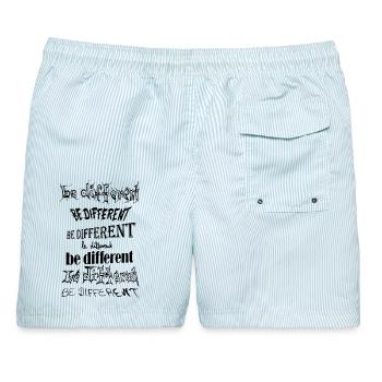 be different, sei anders, du bist einzigartig - Männer Badeshorts - hellblau gestreift - Hinten - AI Model Male 178 light (178cm)