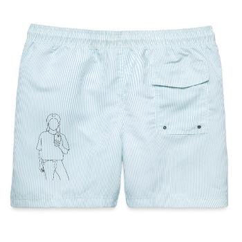 Keep cool - Männer Badeshorts - hellblau gestreift - Hinten - AI Model Male 178 light (178cm)