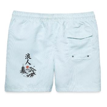 Zen Landschaft Rote Sonne - Männer Badeshorts - hellblau gestreift - Hinten - AI Model Male 178 light (178cm)