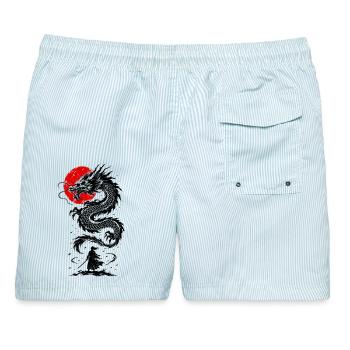  Samurai Japanischer Drache - Männer Badeshorts - hellblau gestreift - Hinten - AI Model Male 178 light (178cm)