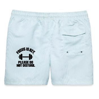 Minimalist "Focus Is Key" Gym & Fitness –Statement - Männer Badeshorts - hellblau gestreift - Hinten - AI Model Male 178 light (178cm)